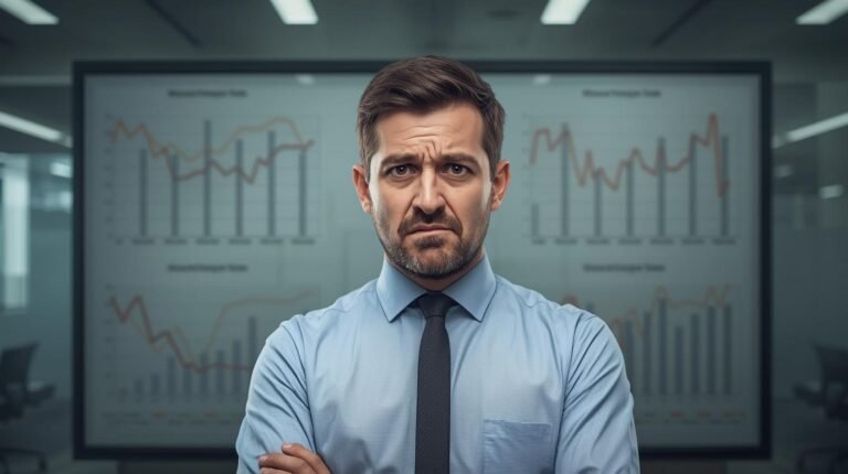 gerente de pyme frustrado frente a gráficos vacíos que no permiten tomar decisiones basadas en datos