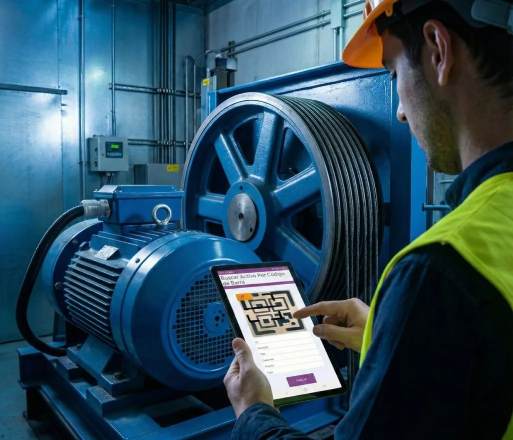 Tecnico realizando gestion de mantenimiento con app movil