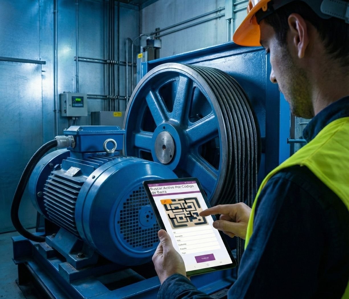 Tecnico realizando gestion de mantenimiento con app movil